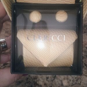 CLERICCI MENS GIFT SET TIE HANKIE & CUFF LINK DESIGNER BOX.